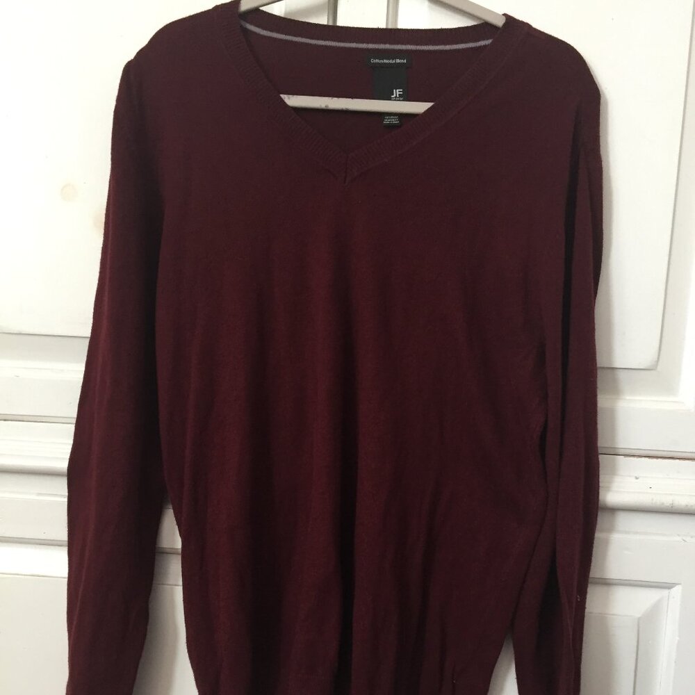 J. Ferrar men's long sleeve burgundy v-neck cotton modal blend sweater size M